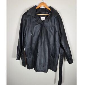 Comint Men's Vintage Black Leather Hooded Full Zip Jacket Size XL